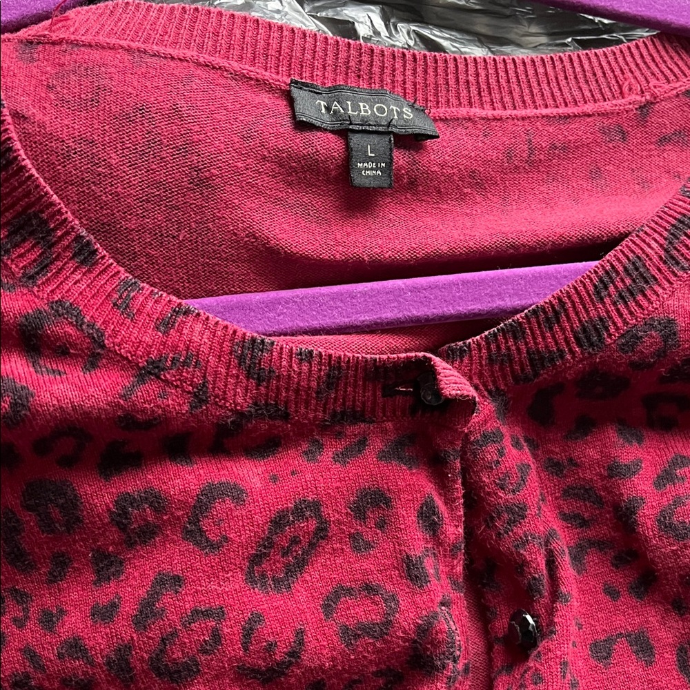Talbots Red Leopard Print Cardigan - Picture 3 of 3